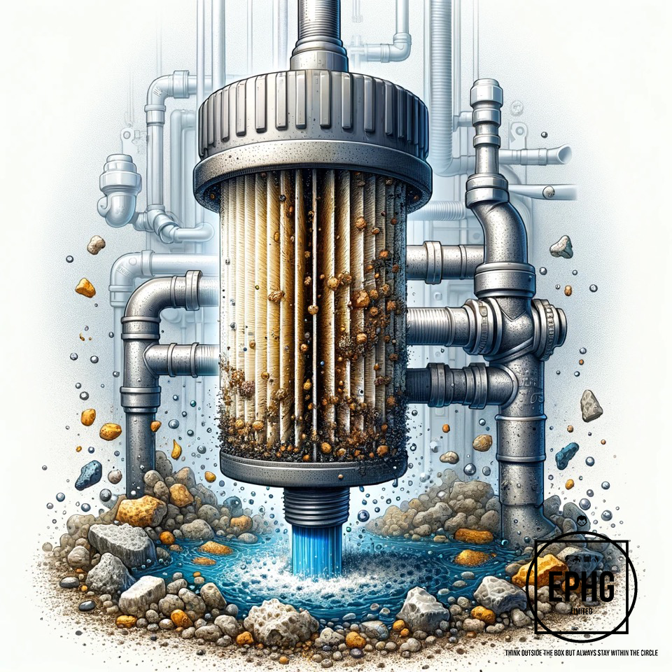 Typical Illustration of a Water Filter With Debris Getting Stuck